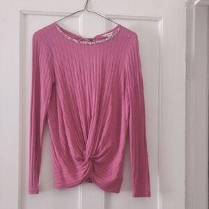 JUICY COUTURE LIGHT PINK RIBBED RHINESTONE COLLAR LONG SLEEVE JERSEY SIZE XS